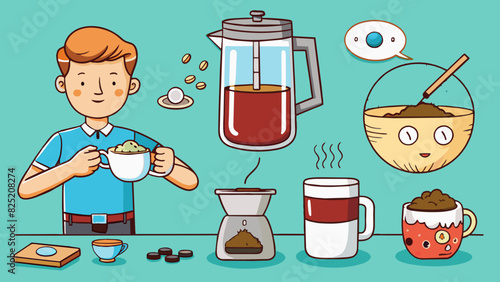 Once all the water has been poured remove the filter and discard the used grounds. Stir in your desired amount of cream and sugar and enjoy your. Cartoon Vector.