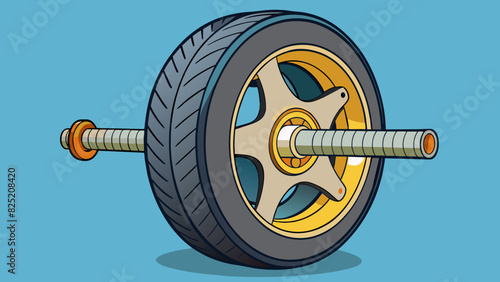 Place the spare tire onto the wheel hub and secure it with the lug nuts.. Cartoon Vector.
