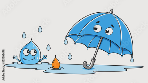 Raindrops trickling away from the edge of an umbrella leaving behind small puddles on the ground.. Cartoon Vector.