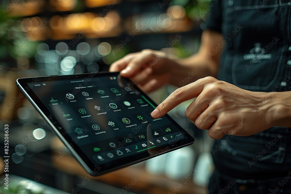 A man is holding a tablet with a green screen A man is holding a tablet with a green screen