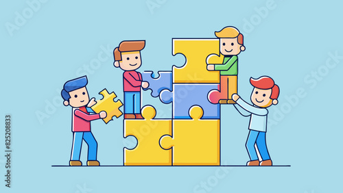 Step 3 Assembling a puzzle. Cartoon Vector.