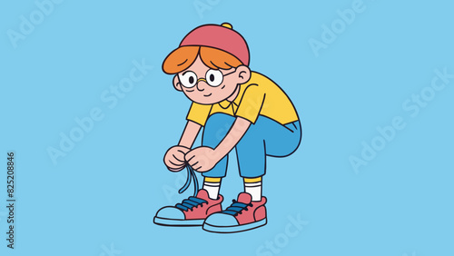 Step 2 Tying shoelaces. Cartoon Vector.
