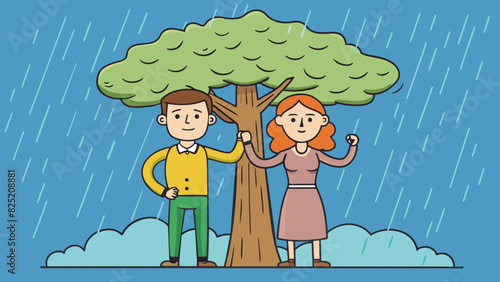 Standing beside her husband the wife was comparable to a sy oak tree providing constant support and unwavering strength. No matter the storms that. Cartoon Vector.