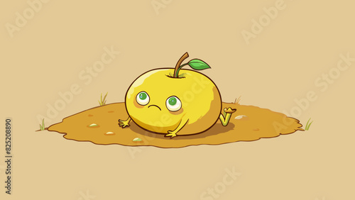 Suppose you come across a small round yellow fruit lying on the ground. It is smooth and firm to touch with a stem protruding from the top.. Cartoon Vector.