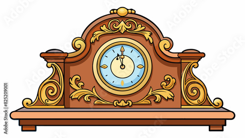 The antique clock on the mantelpiece was intricately designed with ornate carvings and golden details its hands ticking steadily as time passed.. Cartoon Vector.