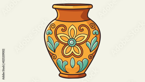 The antique vase had intricate floral patterns painted on its smooth surface. The delicate curves and colors effortlessly related to each other. Cartoon Vector.