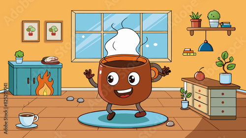 The aroma of freshly brewed coffee wafted through the air immediately awakening my senses and filling the room with a comforting and inviting scent.. Cartoon Vector.