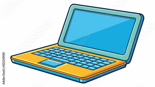 The aspect of a laptop is slim and lightweight with a sleek and modern design. It has a glossy finish and a large screen that displays crisp vibrant. Cartoon Vector.