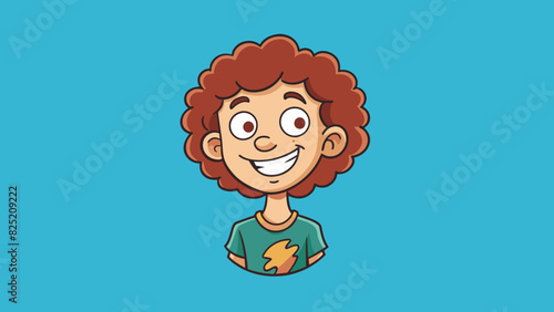 The boy had a bright and infectious smile that lit up his face revealing dimples on either side. His hair was a wild mess of curls and he wore a faded. Cartoon Vector.