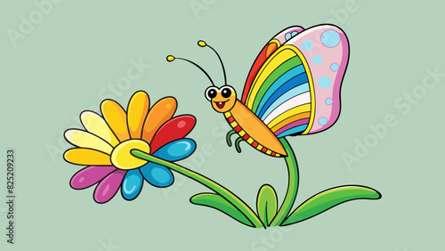 The butterfly fluttered gracefully through the garden its wings a vibrant rainbow of colors. It landed delicately on a flower sipping nectar with its. Cartoon Vector.