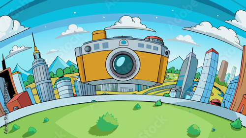 The camera had a panoramic mode allowing users to capture a wide and expansive view of their surroundings in a single photo.. Cartoon Vector.
