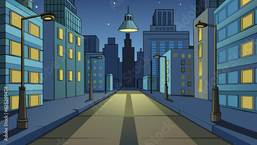 The city streets were deserted the flickering streetlights unable to fully illuminate the shadows cast by the looming buildings. It felt like the. Cartoon Vector.