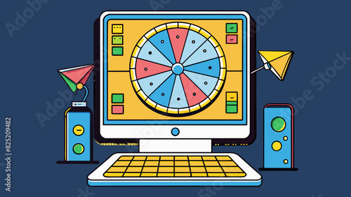 The computer froze because there were too many programs running at once. The black sleek screen displayed a spinning wheel indicating the system was. Cartoon Vector.