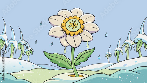 The delicate flower petals wilted upon the arrival of the harsh winter frost.. Cartoon Vector.