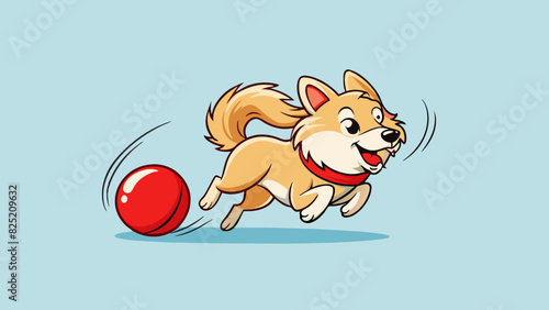 The dog wagged its fluffy tail and excitedly ran in circles chasing after the bright red ball.. Cartoon Vector.