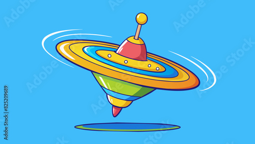 The dizzying effect of a spinning top with its bright colors and rapid movement can create a feeling of disorientation and lightheadedness.. Cartoon Vector. photo