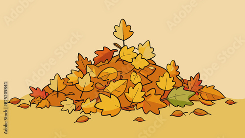The final illustration shows a pile of autumn leaves tered on the ground with some leaves still attached to their branches. The leaves are various. Cartoon Vector.