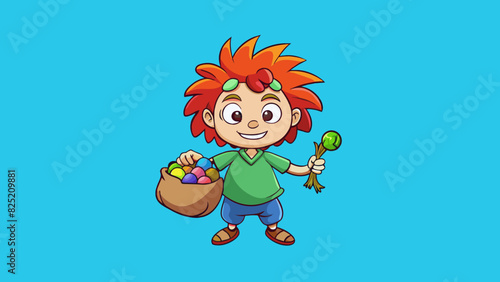 The final person I encountered was a young child with unruly wild hair and a mischievous glint in their bright green eyes. They held a slingshot in. Cartoon Vector.