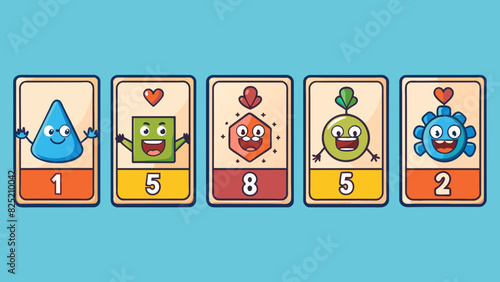 The game involved using a deck of cards and matching the numbers and suits to create a sequence. Each card had a different number and a unique symbol. Cartoon Vector.