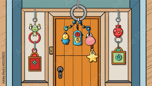 The front door was adorned with multiple keychains each one representing a special memory or trip that mum had taken.. Cartoon Vector.