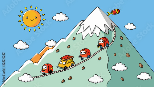 The journey continued further up the steep and rocky mountain where the air grew thinner and the temperatures dropped signaling our arrival at the. Cartoon Vector.