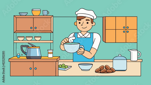 The kitchen was out of milk so instead of using regular cows milk I made my coffee with creamy almond milk.. Cartoon Vector.