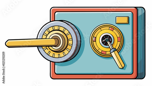 The key in the lock clicks and the safes metal handle is slowly turned to reveal its contents. As the combination is dialed the handle becomes easier. Cartoon Vector.