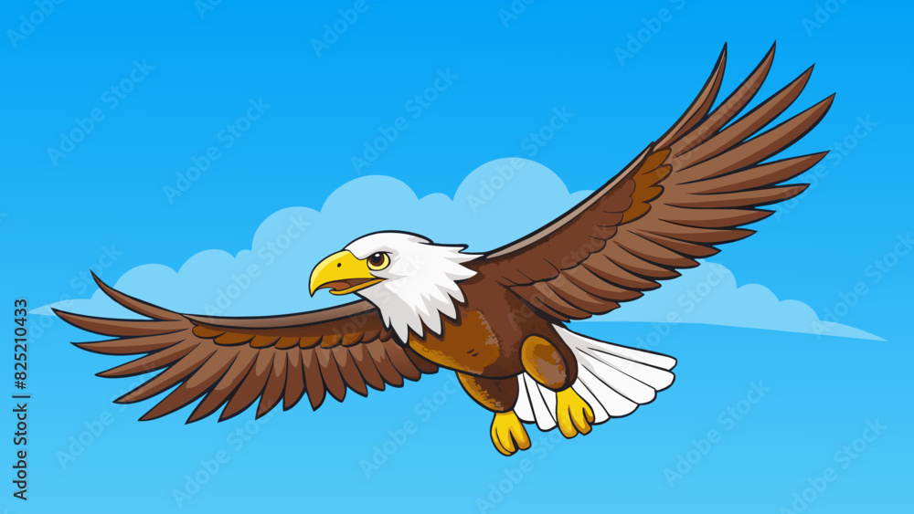 Fototapeta premium The majestic eagle soared high in the sky its keen eyesight allowing it to spy prey from great distances.. Cartoon Vector.