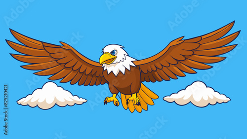 The majestic eagle swooped and soared through the sky its powerful wings spread wide as it glided effortlessly through the air.. Cartoon Vector.