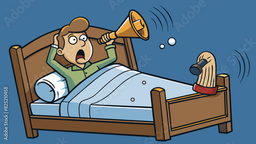The loud sound of a car horn shocked me awake as I suddenly sat upright in my warm cozy bed. The dark wooden frame of the bed creaked under my weight. Cartoon Vector.