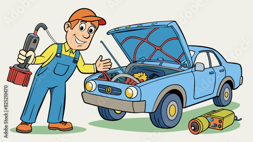 The mechanic used a direct approach to fixing the cars engine bypassing the complicated wiring and getting straight to the root of the problem. With. Cartoon Vector.