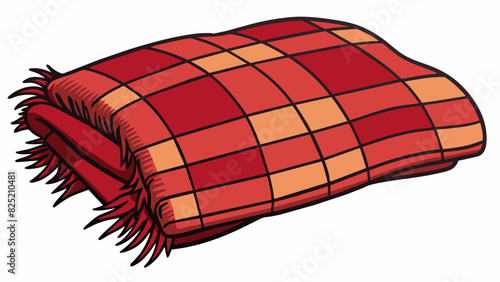 The mention was a cozy plaid blanket with fringed edges and a soft fuzzy texture perfect for snuggling up on a chilly evening.. Cartoon Vector.