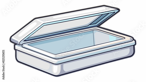 The object was a rectangular box that had a smooth glossy texture and was made of a shiny white material. It had a hinged lid that od upwards. Cartoon Vector.