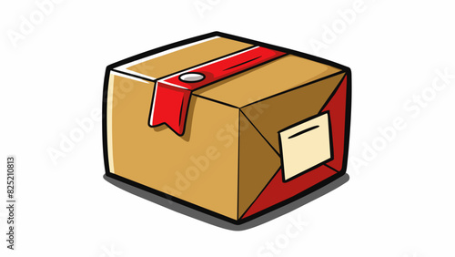 The package finally arrived at its destination the small cardboard box appearing slightly worn from its journey. A red label with the recipients name. Cartoon Vector.