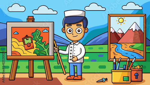 The painting od To create a painting using this od first cover the canvas with a layer of primer. Then using a brush or other painting tool add layers. Cartoon Vector.
