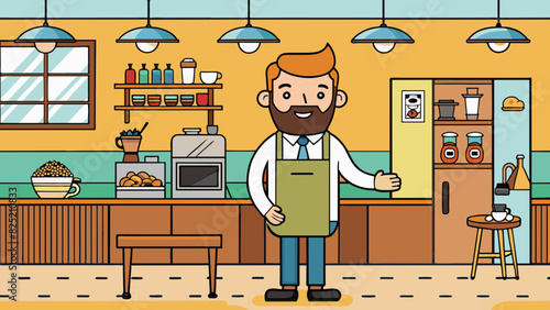 The owner of the charming coffee shop was a creative and laidback individual. The shops decor was a mix of vintage and modern elements with mismatched. Cartoon Vector.