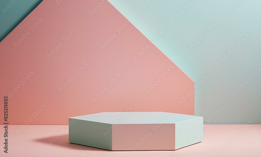Slim Hexagonal White Podium with Overlapping Pastel Geometric Shapes
Slim Hexagonal White Podium with Overlapping Pastel Geometric Shapes