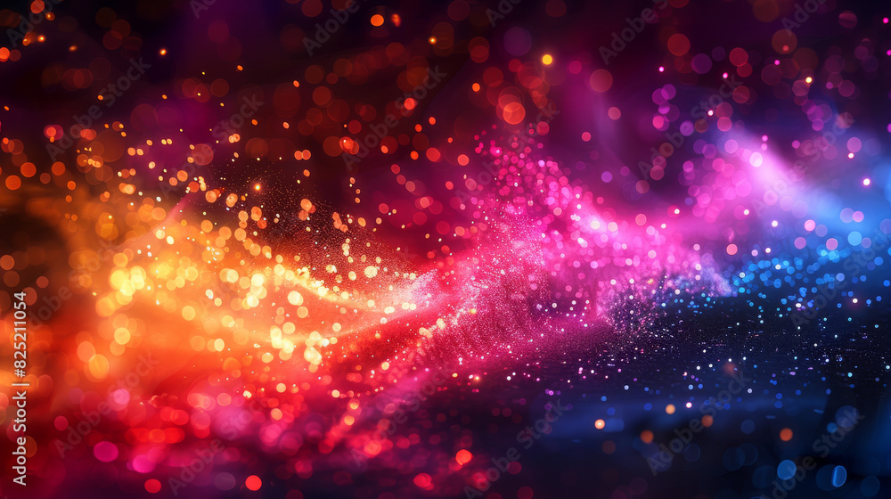 A colorful abstract scene with bursts of color and light trails, reminiscent of fireworks lighting up the night sky.