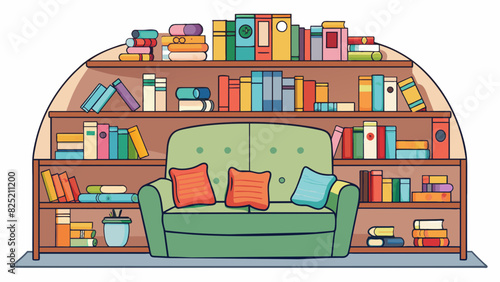 The shop was a cozy bookstore with shelves full of books of all genres and sizes. The books were organized by cate with colorful stickers marking the. Cartoon Vector.
