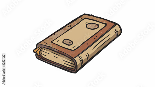 The smallest book on the shelf was a thin worn paperback with faded lettering and dogeared corners hinting at its many years of use and neglect.. Cartoon Vector.