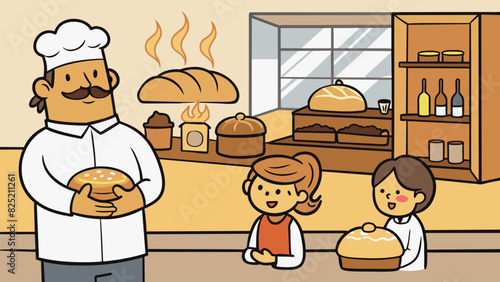 The smell of freshly baked bread wafting from a bakery drawing people in once more with its warm and inviting aroma.. Cartoon Vector.