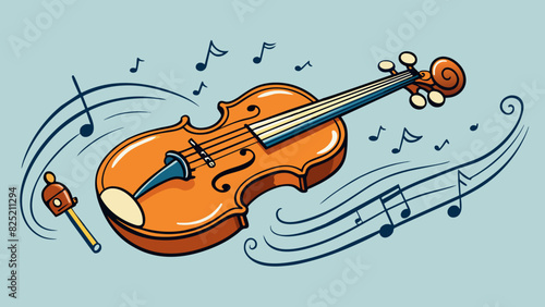 The sound of the violin was fine and delicate its notes dancing through the air like a beautiful fragile melody.. Cartoon Vector.