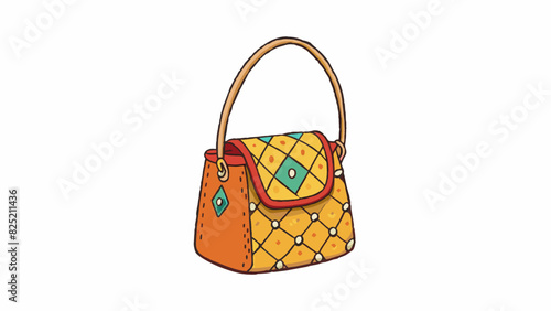The third deal is a small handbag at a flea market. It is made of woven straw has a long s and features colorful embroidery on the front.. Cartoon Vector.