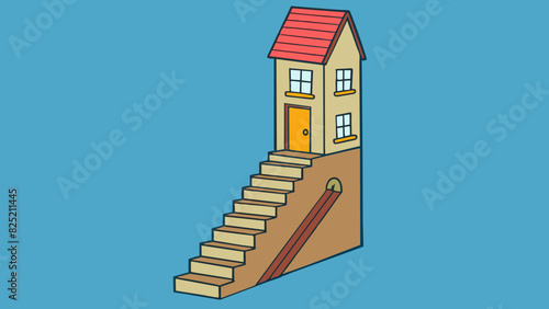The tall narrow staircase presented a difficult climb with uneven steps and a wobbly handrail that made it a daunting journey to the top floor of the. Cartoon Vector.