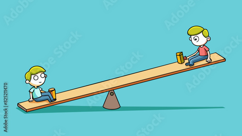 The third illustration depicts a person standing on one end of a seesaw while someone else sits on the other end. The heavier weight on one side. Cartoon Vector.