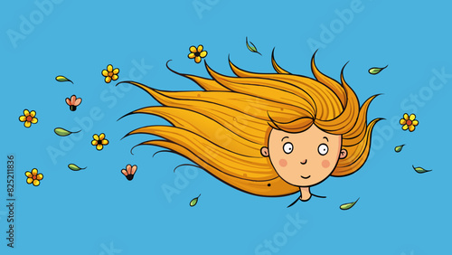 Tousled and tousled each strand having a unique and unpredictable direction like a field of wildflowers blowing in the wind.. Cartoon Vector.
