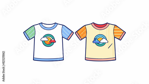 Two cotton tshirts Both tshirts are made of soft lightweight fabric with a slight stretch. They have short sleeves and a round ribbed neckline. One. Cartoon Vector.
