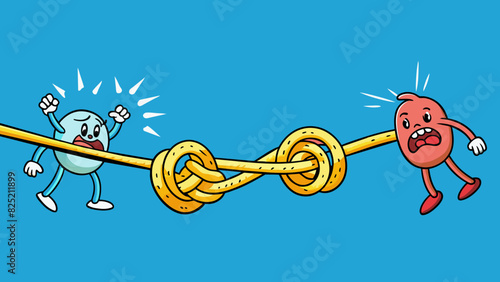 Two ropes pulled in opposite directions causing tension and a struggle.. Cartoon Vector.