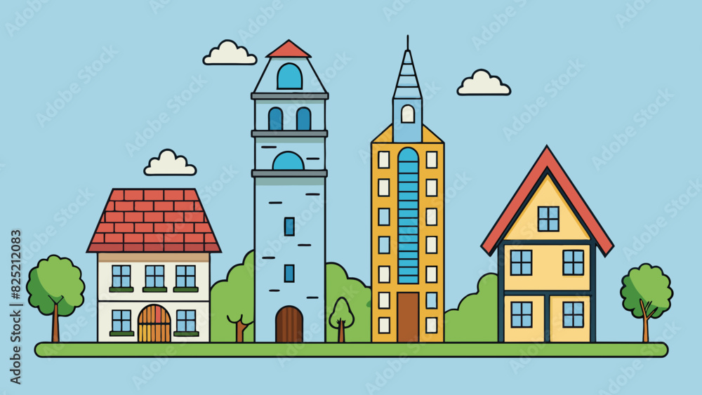 Whether it is a towering skyscr or a quaint country cottage each building has its own distinct architecture that tells a different story about its. Cartoon Vector.