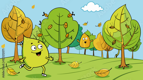 Whether it is a gentle breeze or a strong gust of wind the leaves on the trees rustle and dance to the rhythm of nature.. Cartoon Vector.